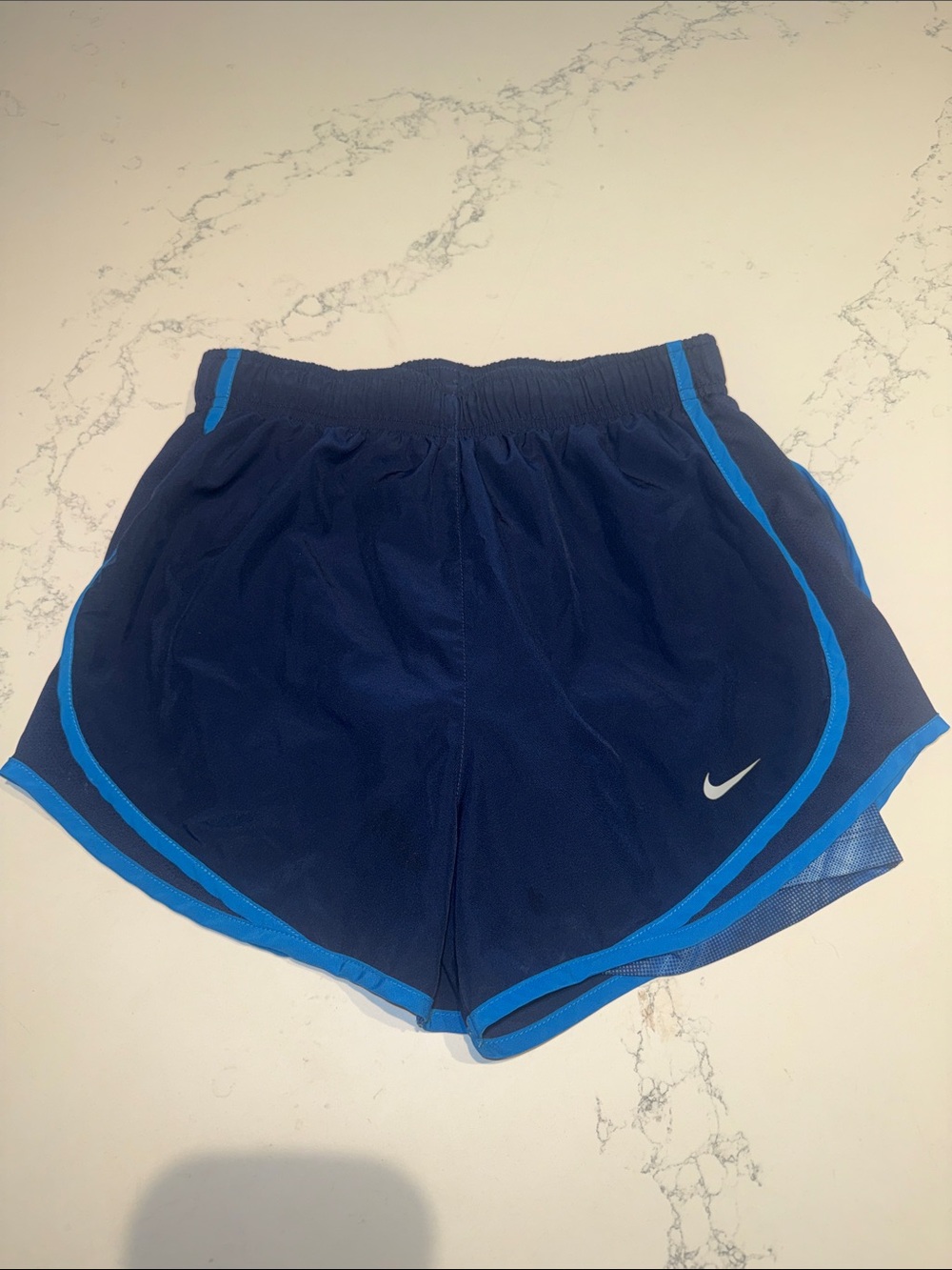 Nike Women’s Navy Athletic Shorts with Bright Blue Trim with Built-In Briefs